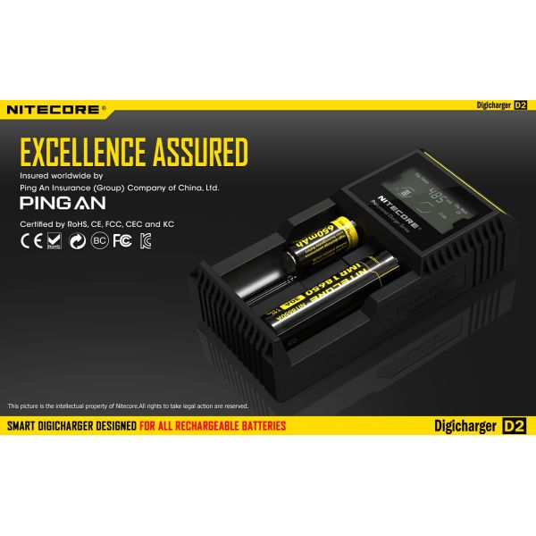 Cargador de 2 bahías Nitecore D2 | Cargador Nitecore D2 | Cargador para 2 baterias | LeonLeds Iluminación