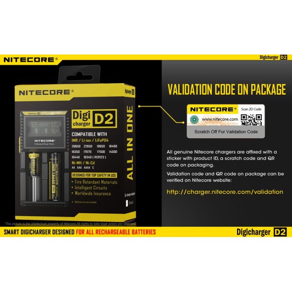 Cargador de 2 bahías Nitecore D2 | Cargador Nitecore D2 | Cargador para 2 baterias | LeonLeds Iluminación