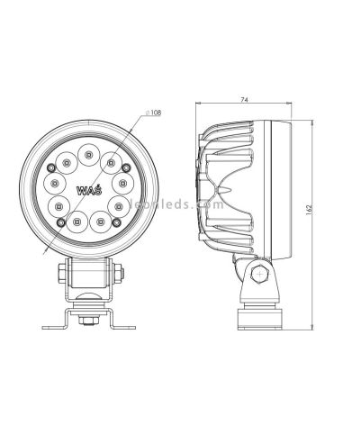 Faro Led Redondo de Trabajo 66W y 7000Lm de Was | LeonLeds Iluminación