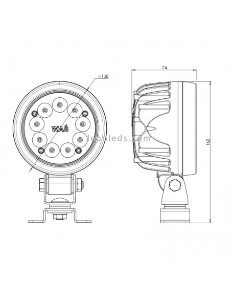 Faro Led Redondo de Trabajo 66W y 7000Lm de Was | LeonLeds Iluminación