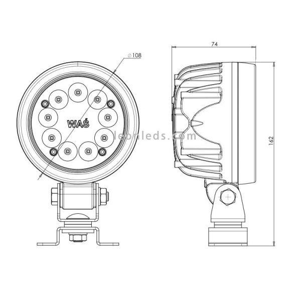 Faro Led Redondo de Trabajo 66W y 7000Lm de Was | LeonLeds Iluminación