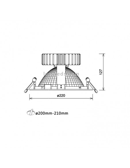 Dimensiones de Downlight LED redondo serie Aquiles II | Downlight especial alimentación | LeonLeds Iluminación