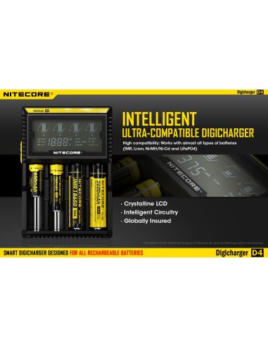 Cargador Nitecore D4 con pantalla LCD | Cargador para 4 batería | Nitecore D4 | LeonLeds Iluminación