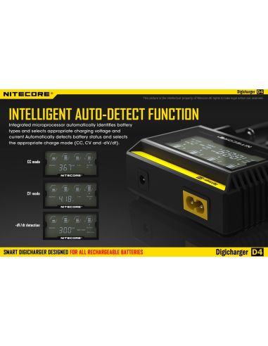 Chargeur Nitecore D4 avec écran LCD | Chargeur pour 4 batteries | Nite Core D4 | Éclairage LeonLeds