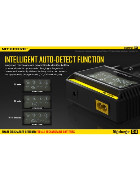 Chargeur Nitecore D4 avec écran LCD | Chargeur pour 4 batteries | Nite Core D4 | Éclairage LeonLeds