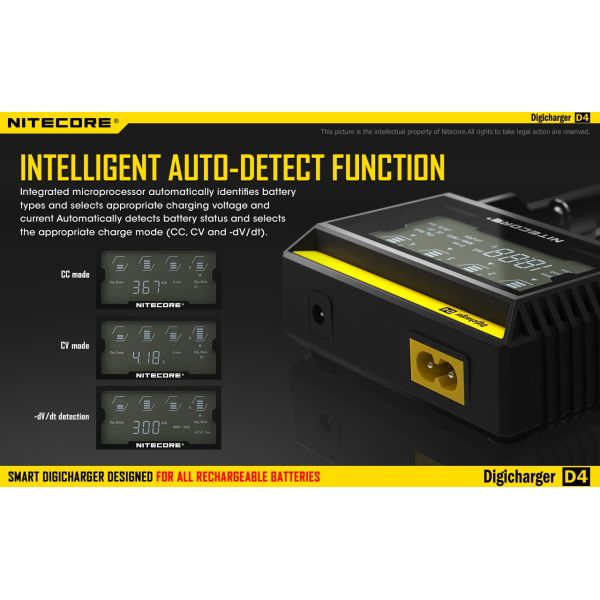 Chargeur Nitecore D4 avec écran LCD | Chargeur pour 4 batteries | Nite Core D4 | Éclairage LeonLeds