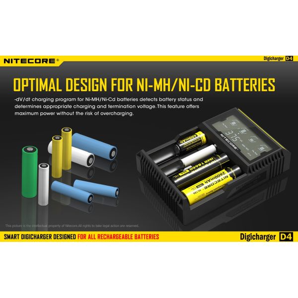 Chargeur Nitecore D4 avec écran LCD | Chargeur pour 4 batteries | Nite Core D4 | Éclairage LeonLeds