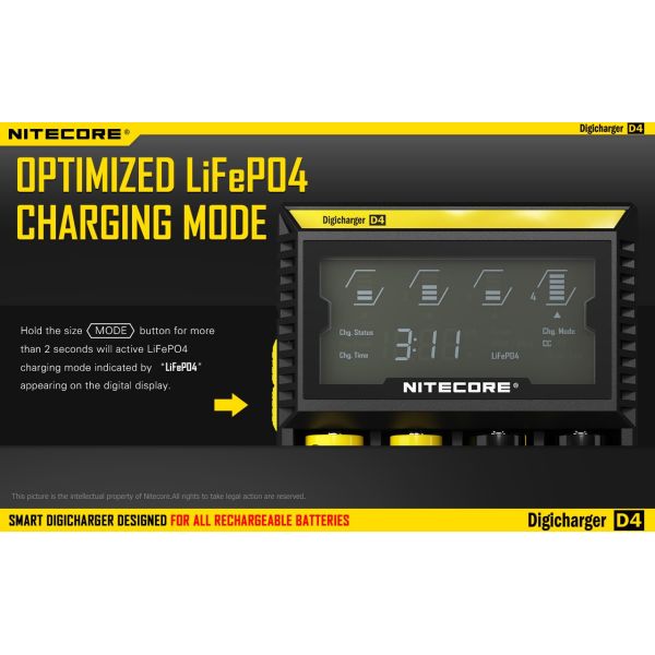 Chargeur Nitecore D4 avec écran LCD | Chargeur pour 4 batteries | Nite Core D4 | Éclairage LeonLeds