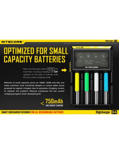 Cargador Nitecore D4 con pantalla LCD | Cargador para 4 batería | Nitecore D4 | LeonLeds Iluminación