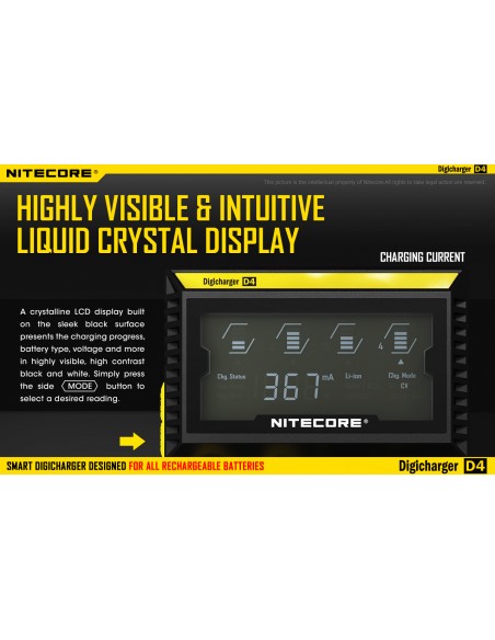 Carregador Nitecore D4 com Display LCD | Carregador para 4 baterias | Nite Núcleo D4 | Leon Iluminação LED