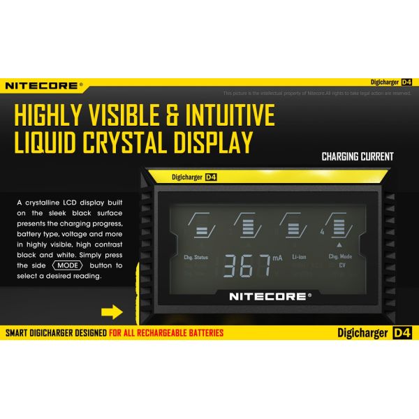 Chargeur Nitecore D4 avec écran LCD | Chargeur pour 4 batteries | Nite Core D4 | Éclairage LeonLeds
