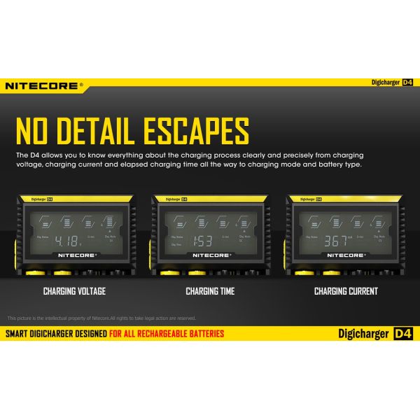 Cargador Nitecore D4 con pantalla LCD | Cargador para 4 batería | Nitecore D4 | LeonLeds Iluminación