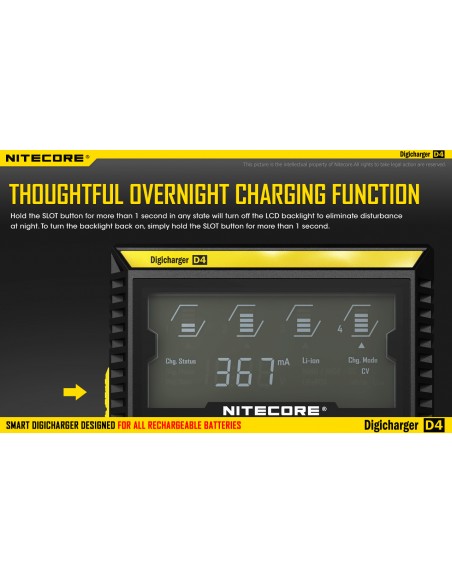 Carregador Nitecore D4 com Display LCD | Carregador para 4 baterias | Nite Núcleo D4 | Leon Iluminação LED