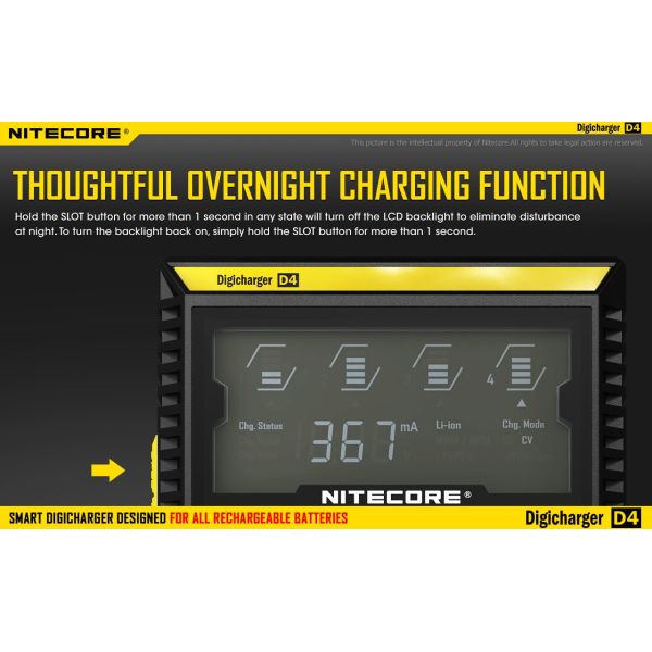 Chargeur Nitecore D4 avec écran LCD | Chargeur pour 4 batteries | Nite Core D4 | Éclairage LeonLeds