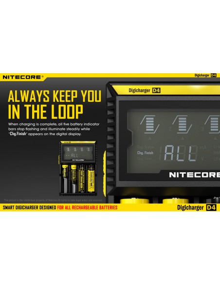 Carregador Nitecore D4 com Display LCD | Carregador para 4 baterias | Nite Núcleo D4 | Leon Iluminação LED