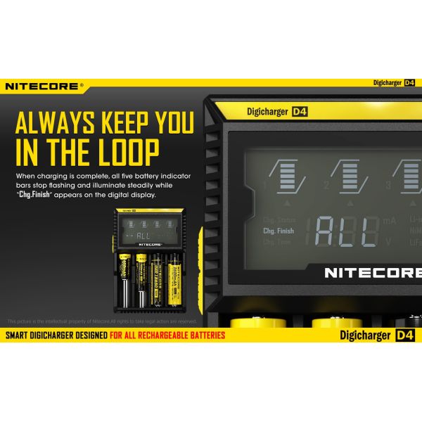 Chargeur Nitecore D4 avec écran LCD | Chargeur pour 4 batteries | Nite Core D4 | Éclairage LeonLeds