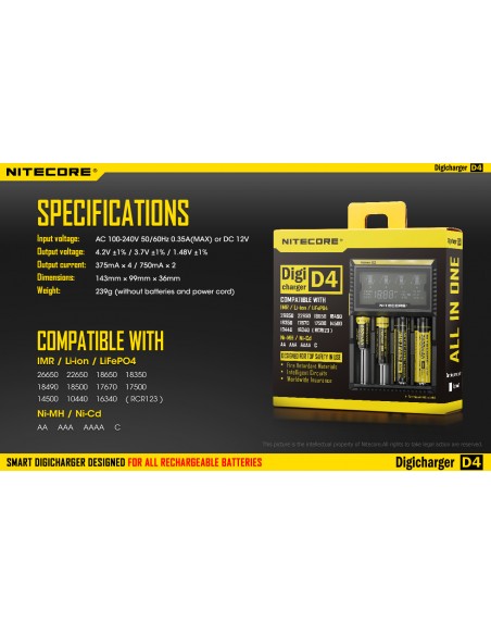 Cargador Nitecore D4 con pantalla LCD | Cargador para 4 batería | Nitecore D4 | LeonLeds Iluminación