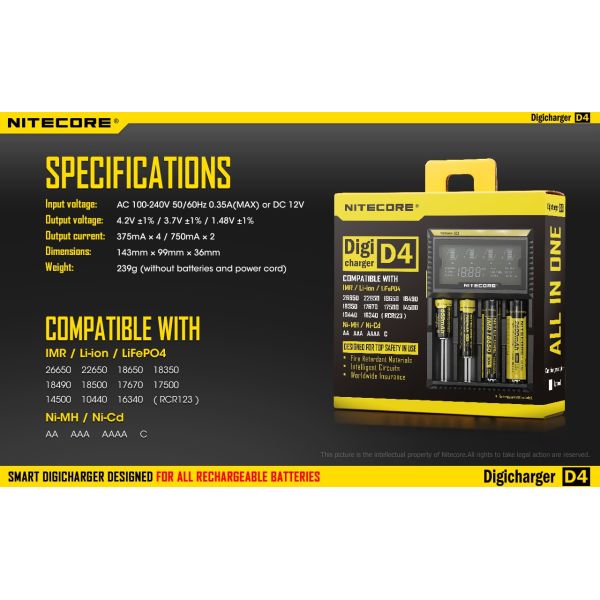 Cargador Nitecore D4 con pantalla LCD | Cargador para 4 batería | Nitecore D4 | LeonLeds Iluminación