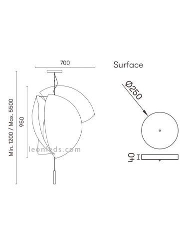 Dimensões da luminária de teto Voiles de Grok | Medições de luminária de teto Grok | Leon Iluminação LED