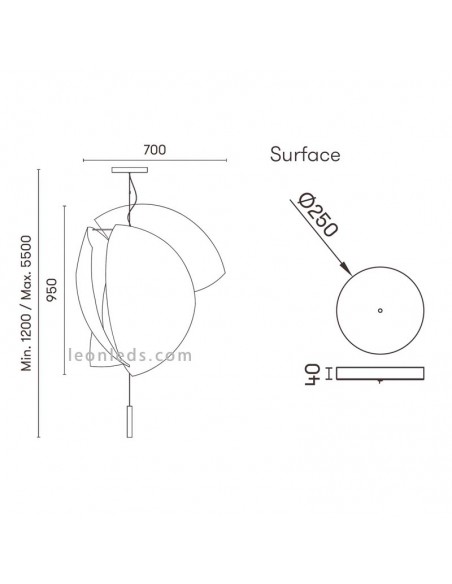 Dimensions du plafonnier Voiles de Grok | Dimensions du plafonnier Grok | Éclairage LeonLeds