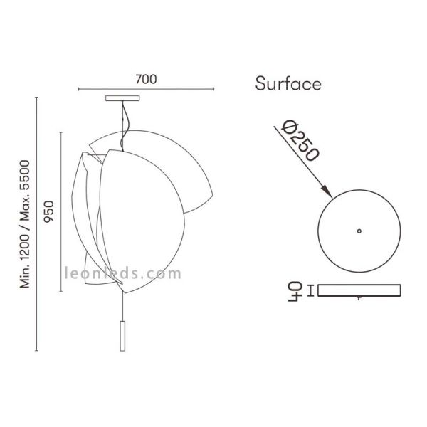 Dimensiones de Lámpara de techo Voiles de Grok | Medidas de Lámpara de techo Grok | LeonLeds Iluminación