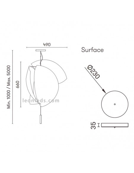 Dimensiones de Lámpara de techo Voiles de Grok | Medidas de Lámpara de techo Grok | LeonLeds Iluminación