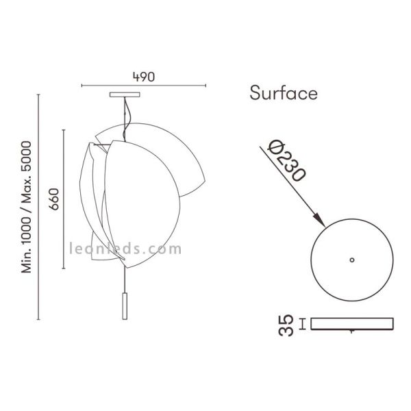 Dimensions du plafonnier Voiles de Grok | Dimensions du plafonnier Grok | Éclairage LeonLeds