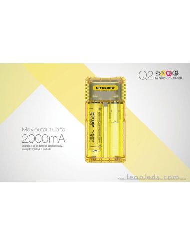 Nitecore Q2 Color amarillo limon | Cargador de 2 bahías para adaptador de coche | LeonLeds Iluminación