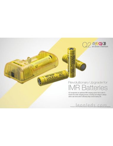 Nitecore Q2 Color amarillo limon | Cargador de 2 bahías para adaptador de coche | LeonLeds Iluminación