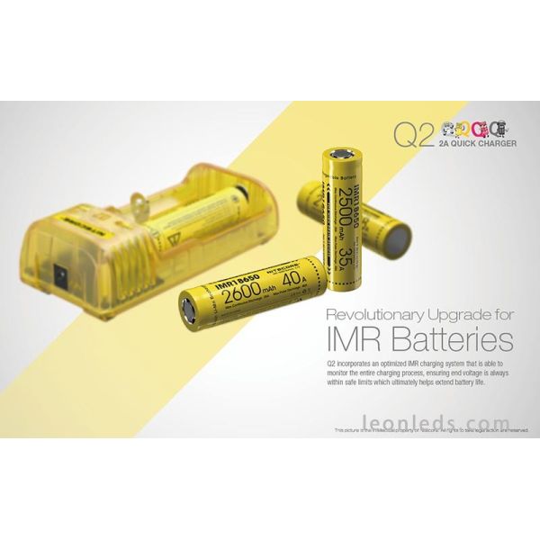 Nitecore Q2 Color amarillo limon | Cargador de 2 bahías para adaptador de coche | LeonLeds Iluminación