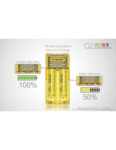 Nitecore Q2 Color amarillo limon | Cargador de 2 bahías para adaptador de coche | LeonLeds Iluminación