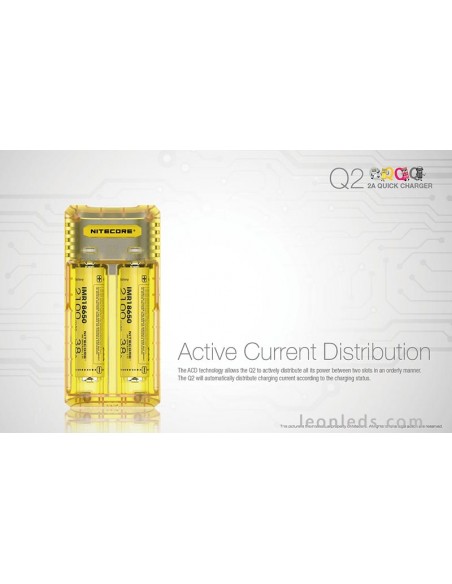 Nitecore Q2 Color amarillo limon | Cargador de 2 bahías para adaptador de coche | LeonLeds Iluminación