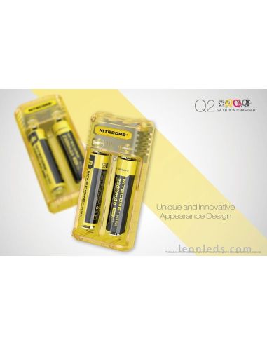 Nitecore Q2 Color amarillo limon | Cargador de 2 bahías para adaptador de coche | LeonLeds Iluminación