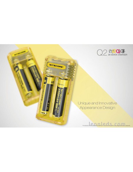 Nitecore Q2 Couleur jaune citron | Chargeur 2 baies pour adaptateur de voiture | Éclairage LeonLeds