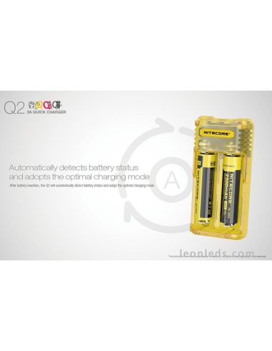 Cargador de baterías Nitocore Q2 para adaptador de coche | Cargador Amarillo Nitecore Q2 | LeonLeds Iluminación