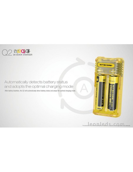 Cargador de baterías Nitocore Q2 para adaptador de coche | Cargador Amarillo Nitecore Q2 | LeonLeds Iluminación