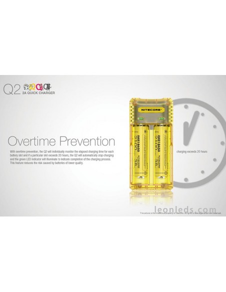 Cargador de baterías Nitocore Q2 para adaptador de coche | Cargador Amarillo Nitecore Q2 | LeonLeds Iluminación