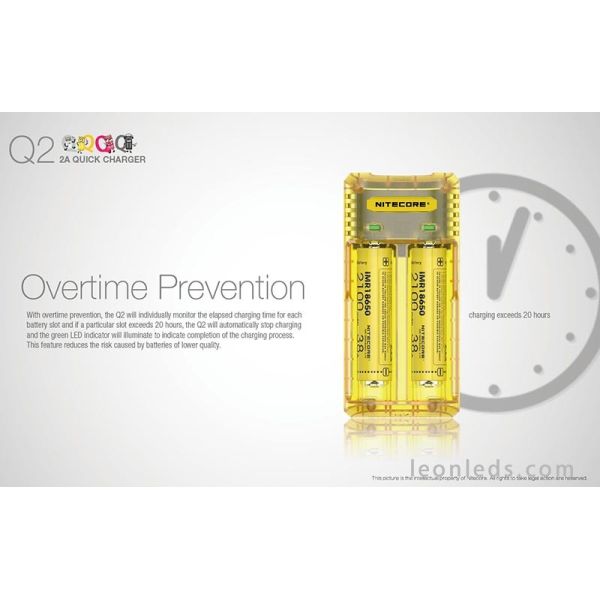 Cargador de baterías Nitocore Q2 para adaptador de coche | Cargador Amarillo Nitecore Q2 | LeonLeds Iluminación