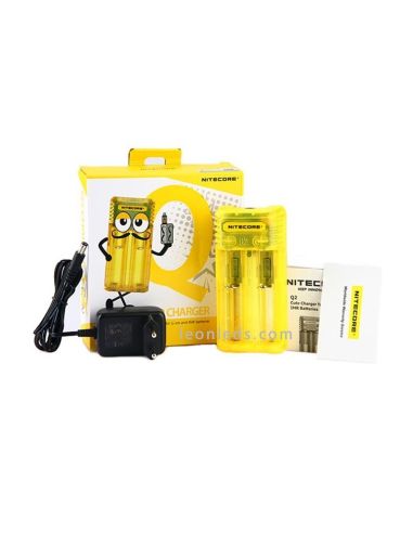 Nitecore Q2 Color amarillo limon | Cargador de 2 bahías para adaptador de coche | LeonLeds Iluminación