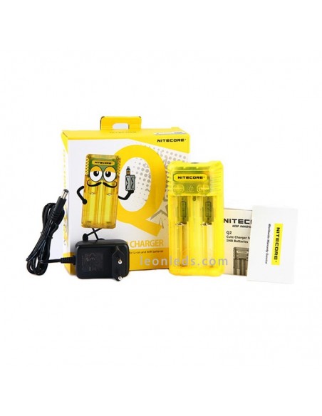 Nitecore Q2 Color amarillo limon | Cargador de 2 bahías para adaptador de coche | LeonLeds Iluminación