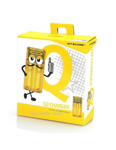 Nitecore Q2 Color amarillo limon | Cargador de 2 bahías para adaptador de coche | LeonLeds Iluminación