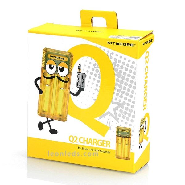 Nitecore Q2 Color amarillo limon | Cargador de 2 bahías para adaptador de coche | LeonLeds Iluminación