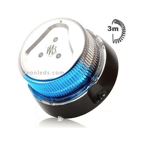 Rotativo LED Azul magnetico conexión de mechero y 3 metros de cable homologado | LeonLeds Iluminación