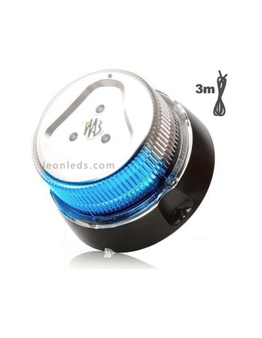 Rotativo LED blanco con luz azul magnético y con 3 metros de cable | Rotativo imantado LED Azul | LeonLeds Iluminación