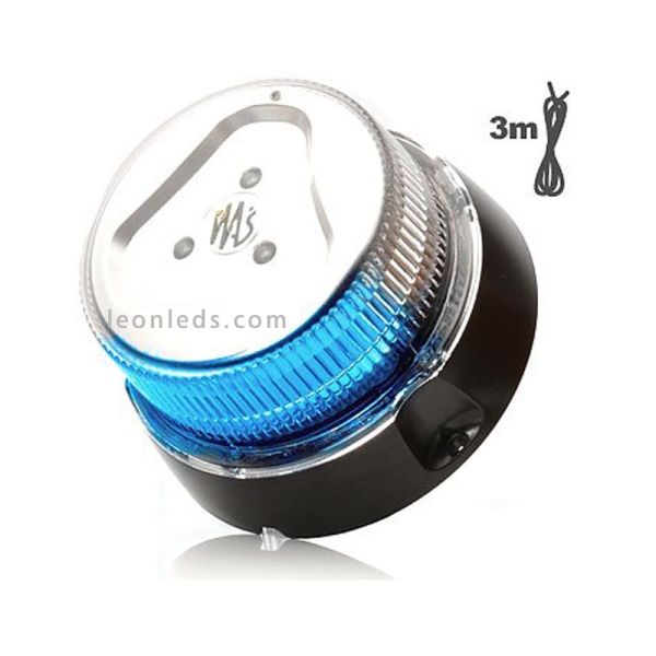 Rotativo LED blanco con luz azul magnético y con 3 metros de cable | Rotativo imantado LED Azul | LeonLeds Iluminación