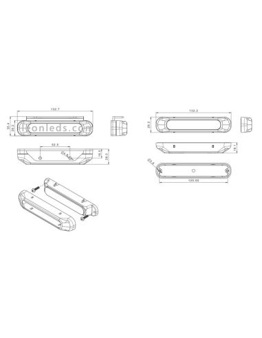 Dimensions de la barre LED d'avertissement Fristom FT-200 | Fristom FT-200 Barre LED Ambre | Éclairage LeonLeds