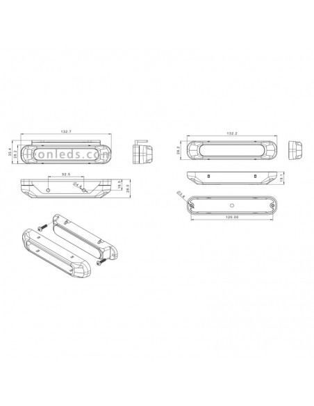 Dimensions de la barre LED d'avertissement Fristom FT-200 | Fristom FT-200 Barre LED Ambre | Éclairage LeonLeds