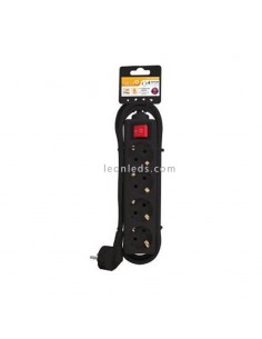 Base múltiple con 4 tomas schuko, con interruptor y con 3 metros de cable Negro | Leonleds Iluminación
