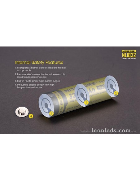 Batería Recargable 18650 de Nitecore para Linternas de Led al mejor precio NL1832 | Leonleds Iluminación