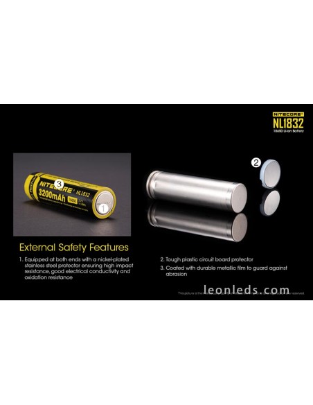 Batería Recargable 18650 de Nitecore para Linternas de Led al mejor precio NL1832 | Leonleds Iluminación